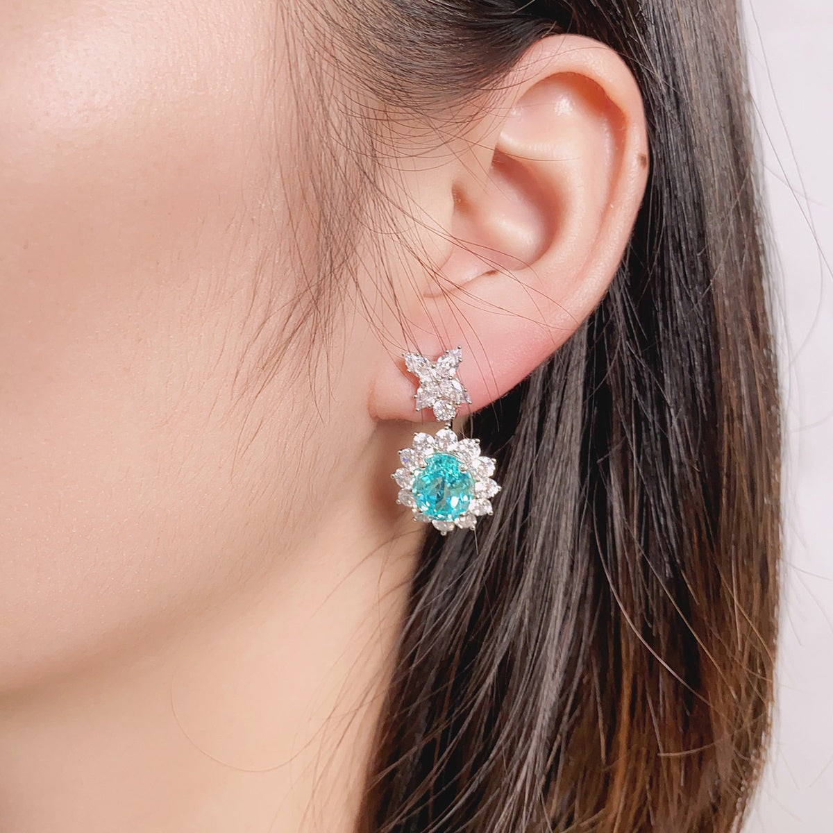 s925 sterling silver lab cobalt spinel/paraiba/emerald/sapphire/ruby & cz diamond earrings