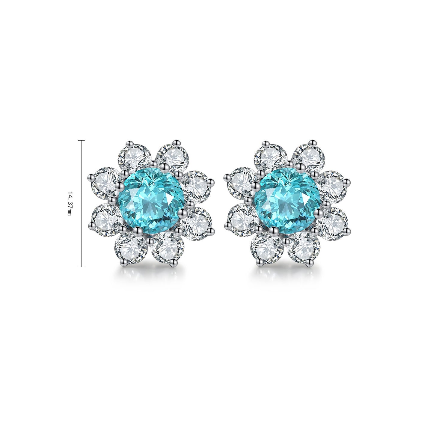 s925 sterling silver lab paraiba/ruby/sapphire/emearld/cobalt spinel & cz diamond stud earrings