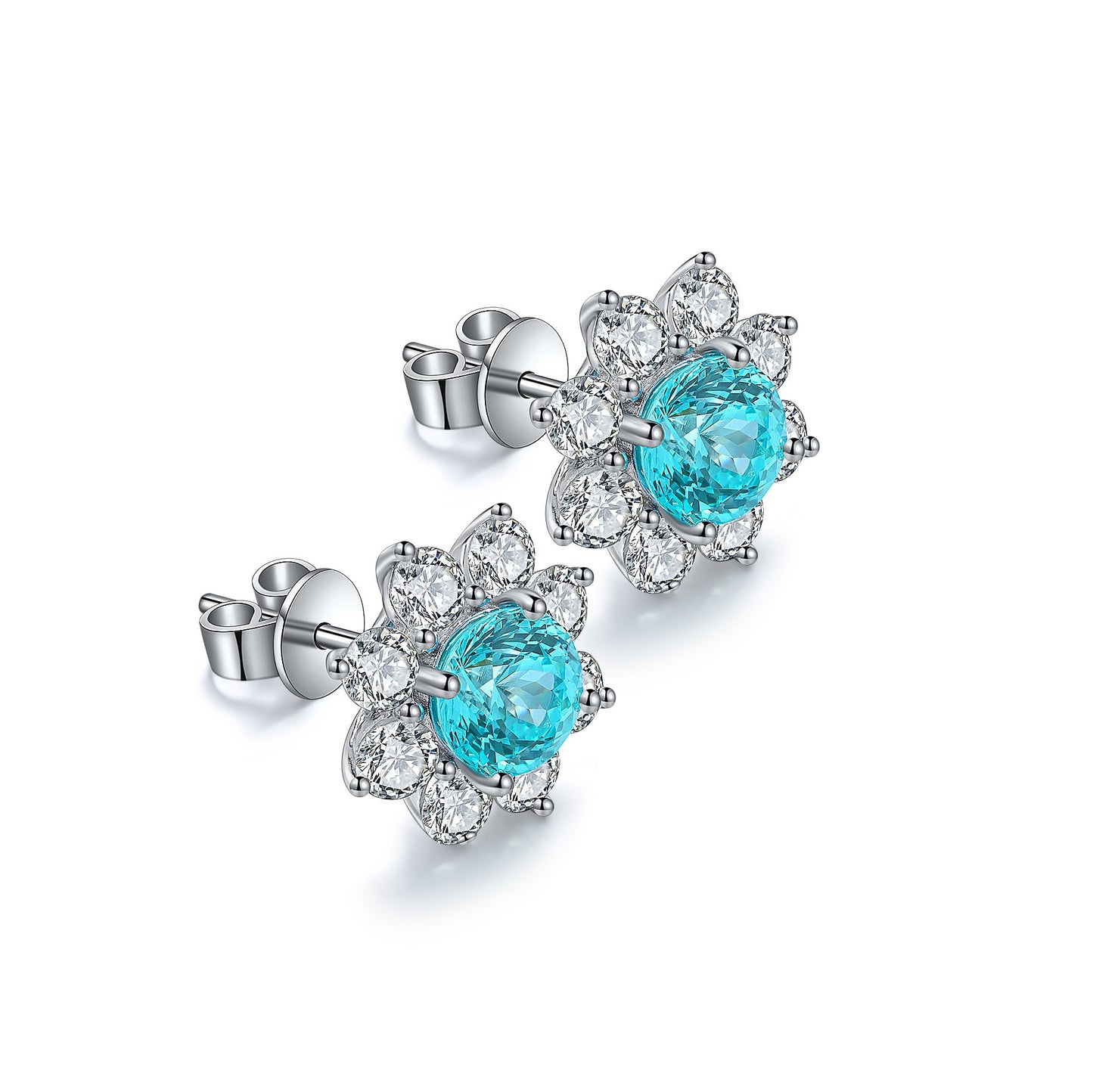s925 sterling silver lab paraiba/ruby/sapphire/emearld/cobalt spinel & cz diamond stud earrings