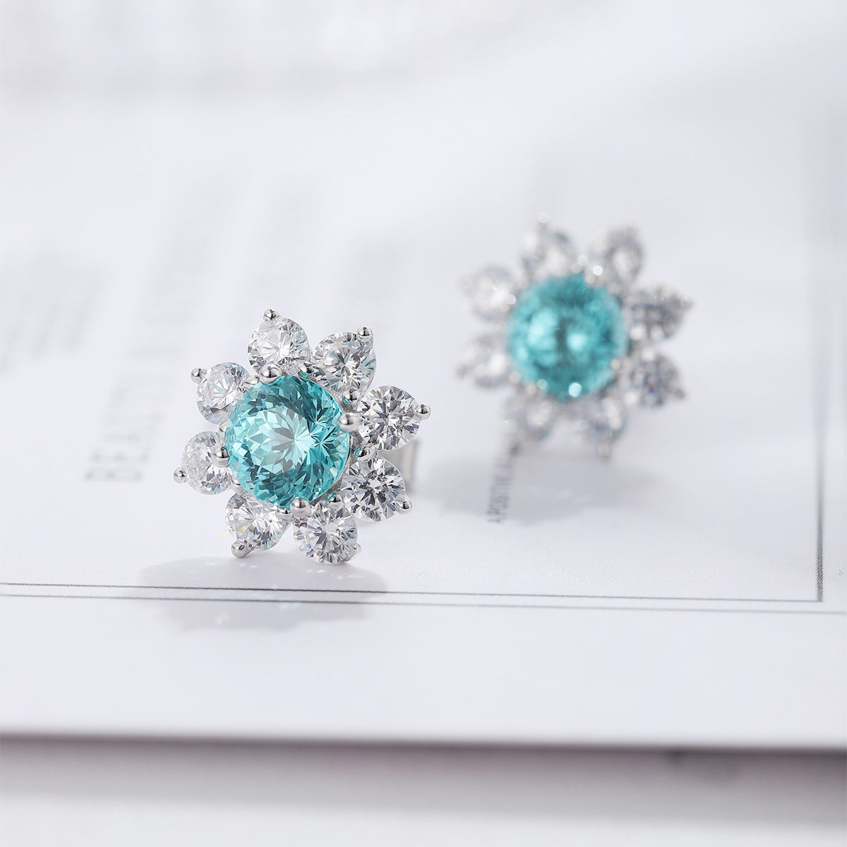 s925 sterling silver lab paraiba/ruby/sapphire/emearld/cobalt spinel & cz diamond stud earrings