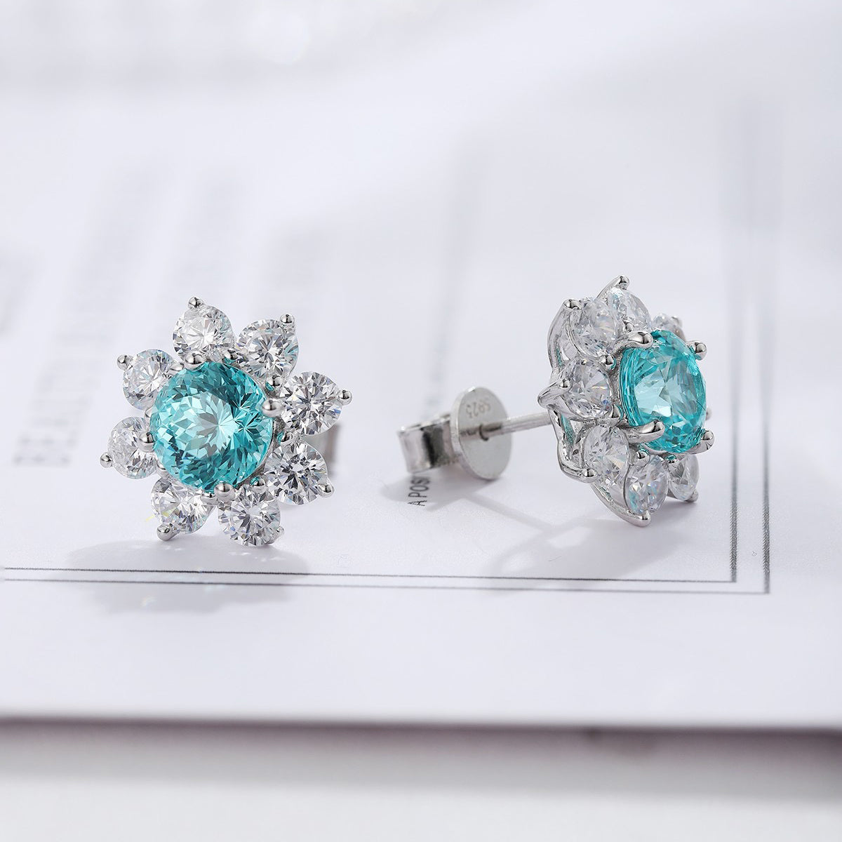 s925 sterling silver lab paraiba/ruby/sapphire/emearld/cobalt spinel & cz diamond stud earrings