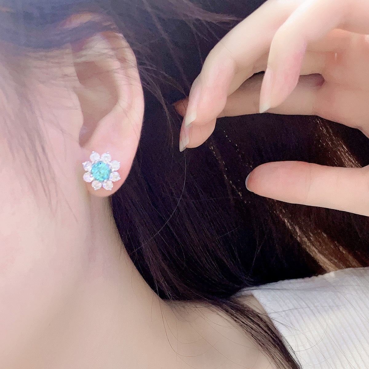 s925 sterling silver lab paraiba/ruby/sapphire/emearld/cobalt spinel & cz diamond stud earrings