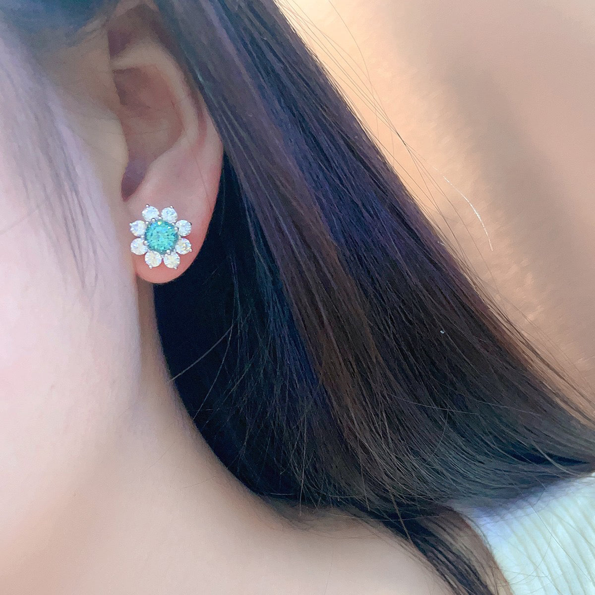 s925 sterling silver lab paraiba/ruby/sapphire/emearld/cobalt spinel & cz diamond stud earrings