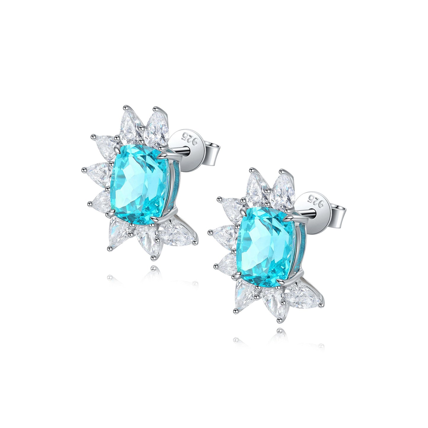 s925 sterling silver lab emerald/ruby/sapphire/paraiba & cz diamond stud earrings