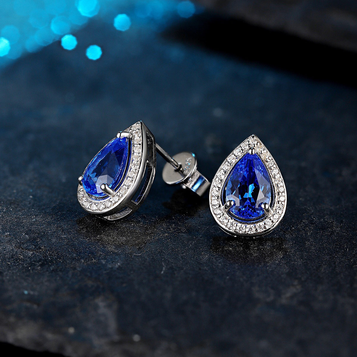 s925 sterling silver lab cobalt spinel/ruby/sapphire/emerald/paraiba & cz diamond stud earrings