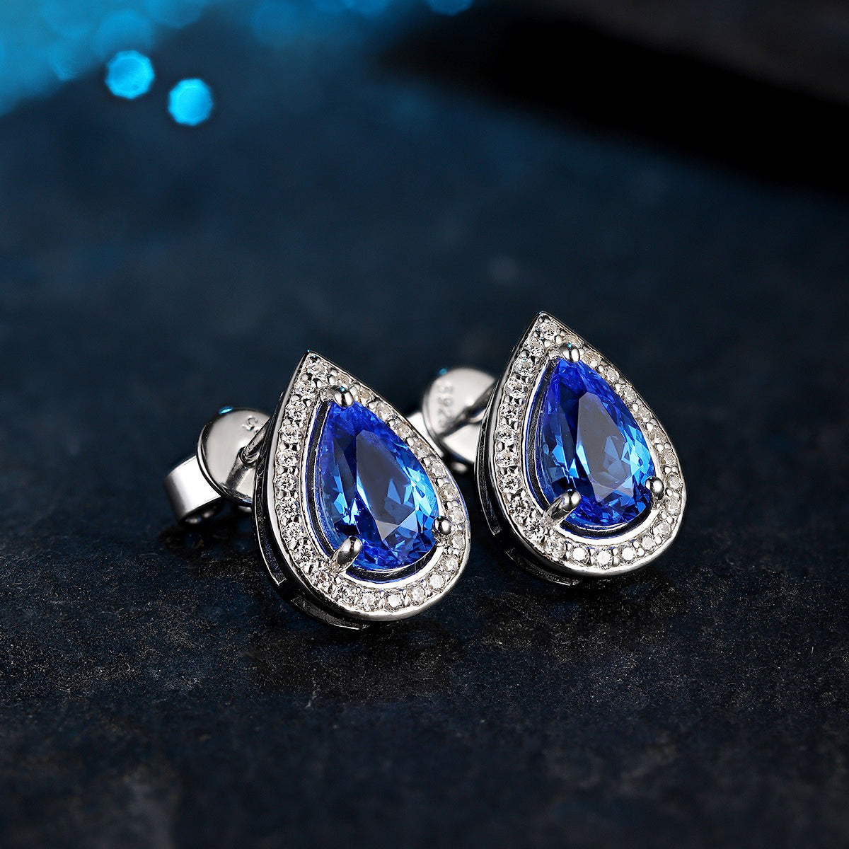 s925 sterling silver lab cobalt spinel/ruby/sapphire/emerald/paraiba & cz diamond stud earrings