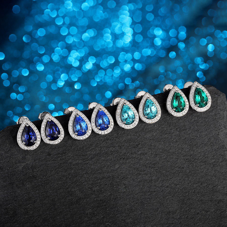 s925 sterling silver lab cobalt spinel/ruby/sapphire/emerald/paraiba & cz diamond stud earrings