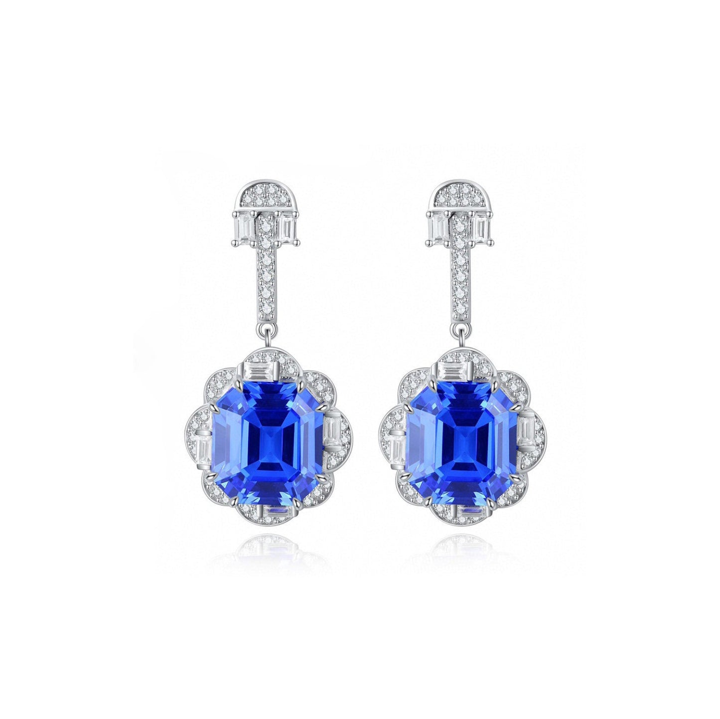 s925 sterling silver lab cobalt spinel/emerald/sapphire/ruby/paraiba & cz diamond earrings