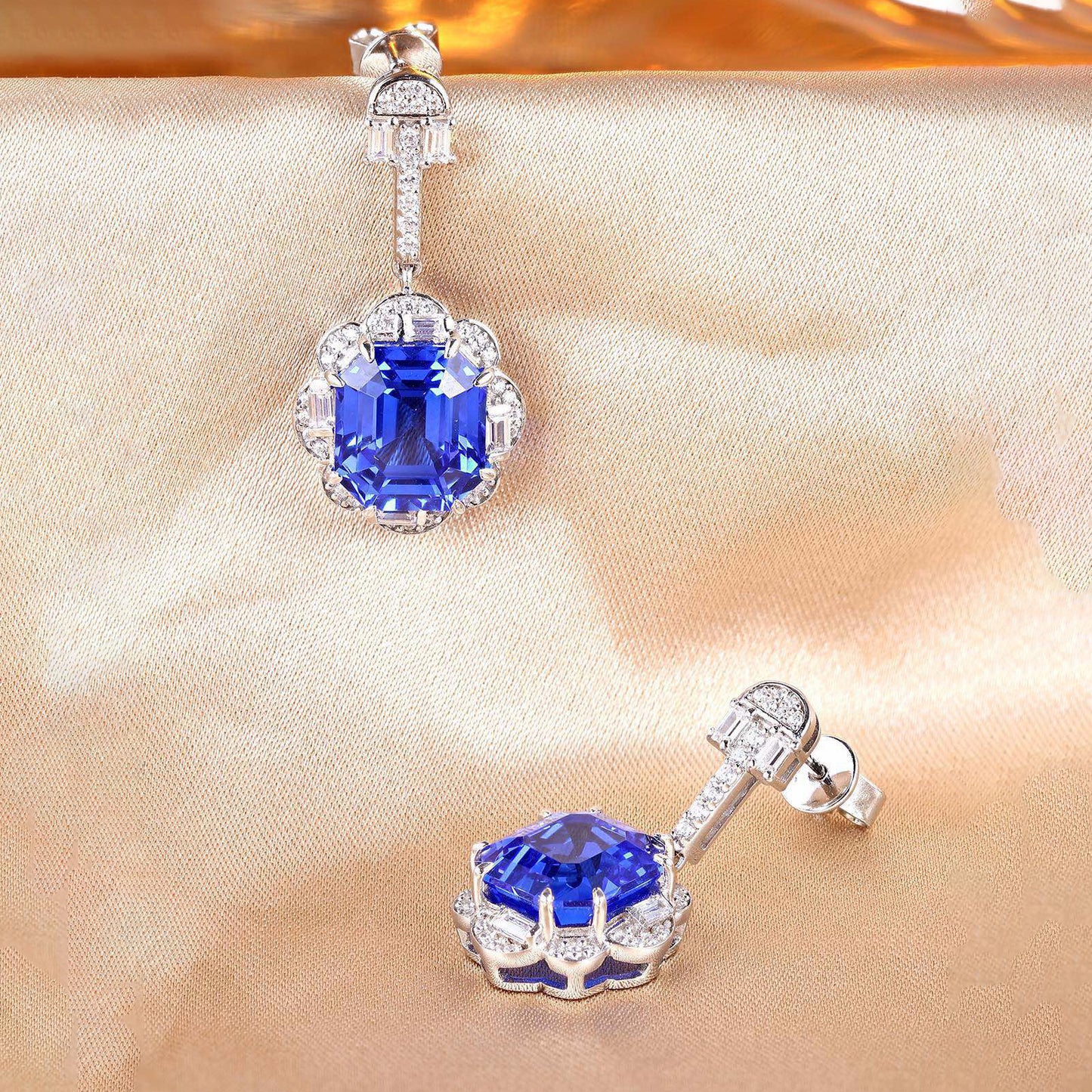 s925 sterling silver lab cobalt spinel/emerald/sapphire/ruby/paraiba & cz diamond earrings