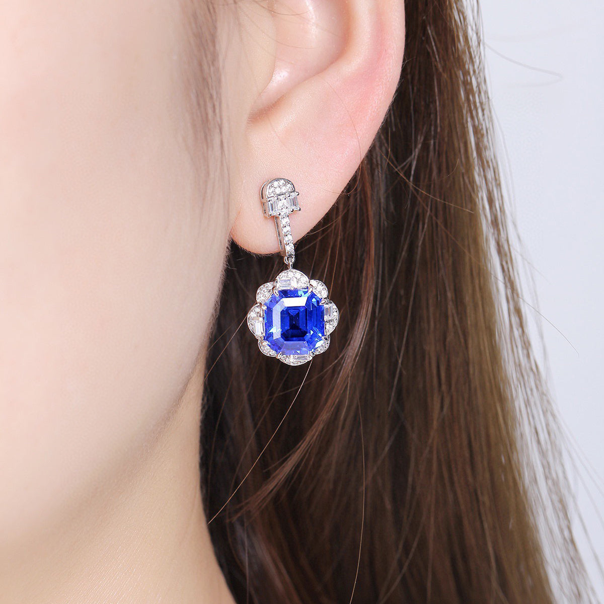 s925 sterling silver lab cobalt spinel/emerald/sapphire/ruby/paraiba & cz diamond earrings