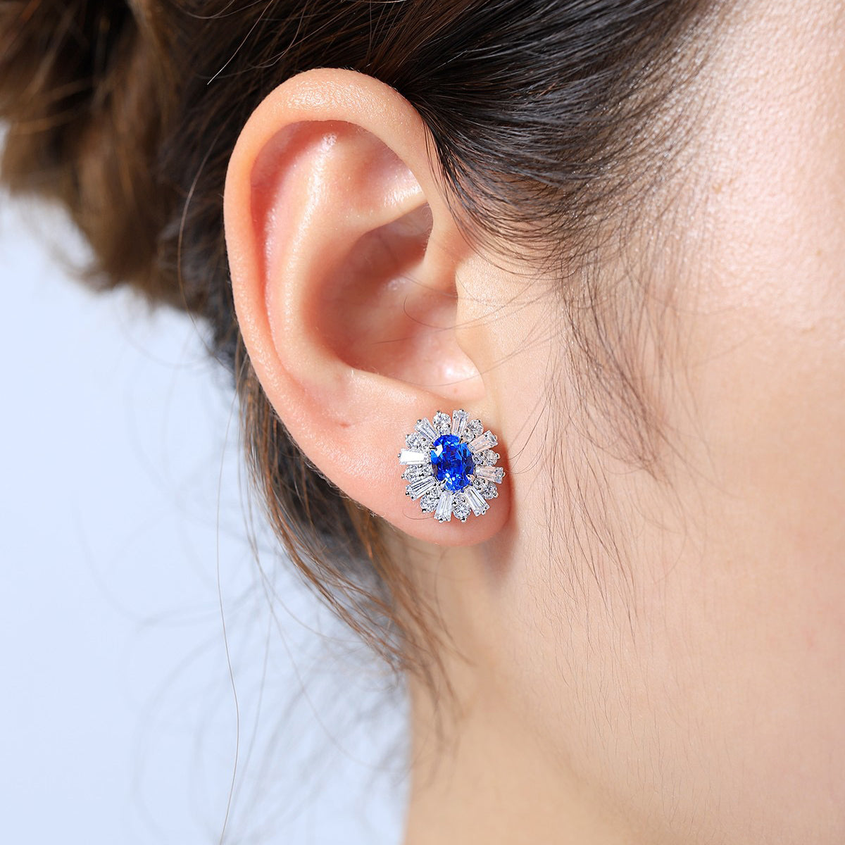 s925 sterling silver lab sapphire/emerald/ruby/paraiba/cobalt spinel & cz diamond stud earrings