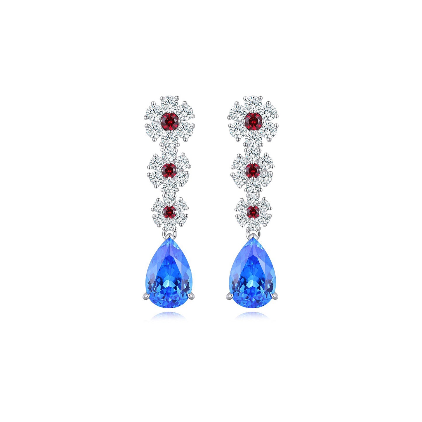 s925 sterling silver lab emerald/ruby/sapphire/cobalt spinel & cz diamond earrings