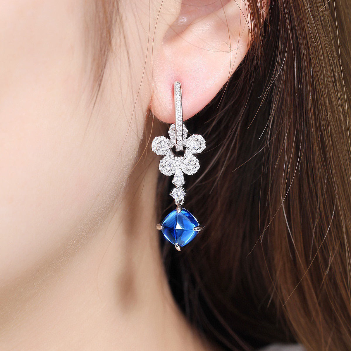 s925 sterling silver lab cobalt spinel/paraiba/ruby/sapphire/emerald & cz diamond earrings