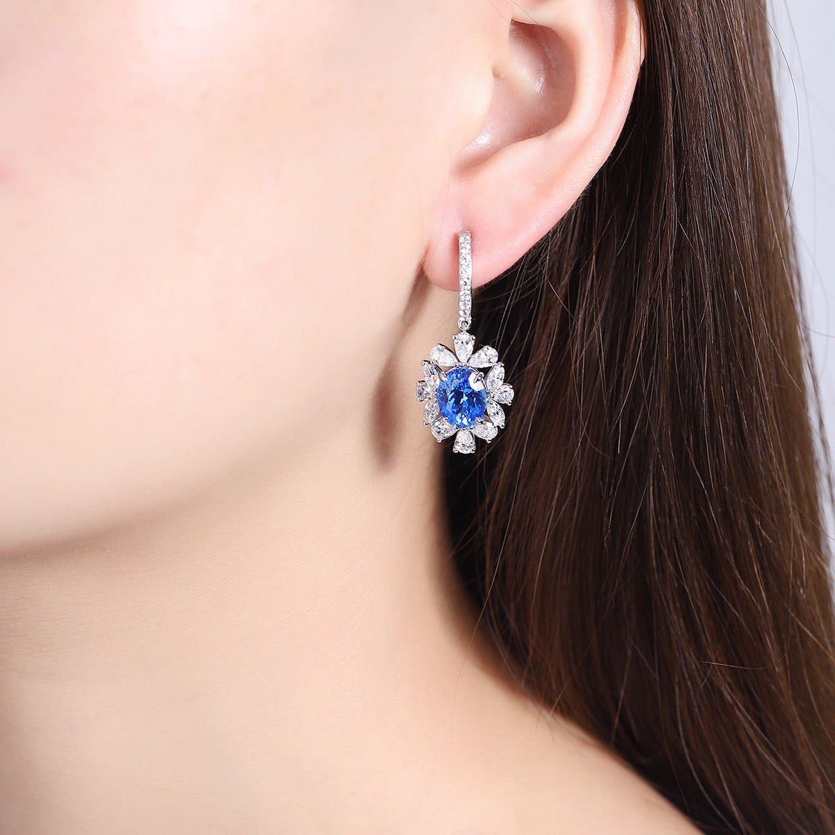 s925 sterling silver lab ruby/emerald/sapphire/cobalt spinel/paraiba & cz diamond earrings