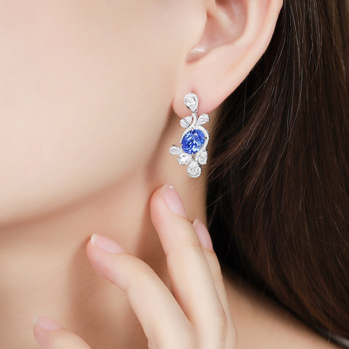 s925 sterling silver lab sapphire/ruby/emerald/paraiba/cobalt spinel & cz diamond earrings