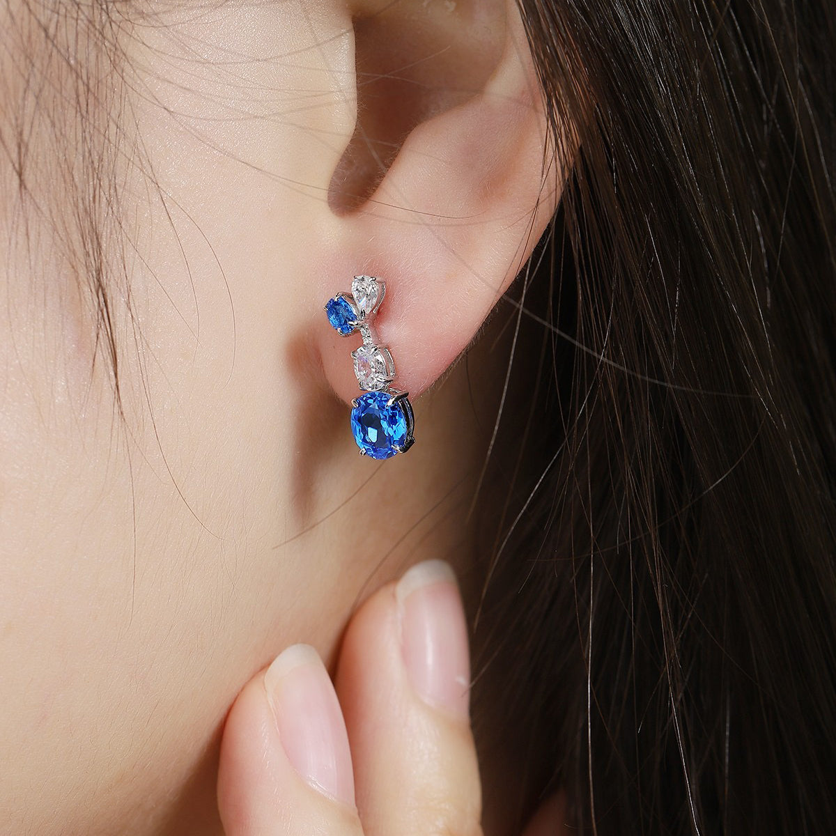 s925 sterling silver lab sapphire/ruby/emerald/paraiba/cobalt spinel & cz diamond earrings