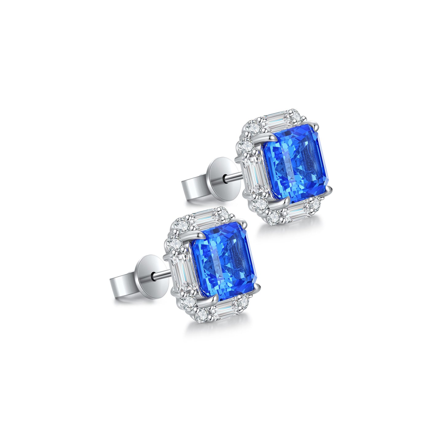 s925 sterling silver lab cobalt spinel/ruby/sapphire/emerald/paraiba & cz diamond stud earrings