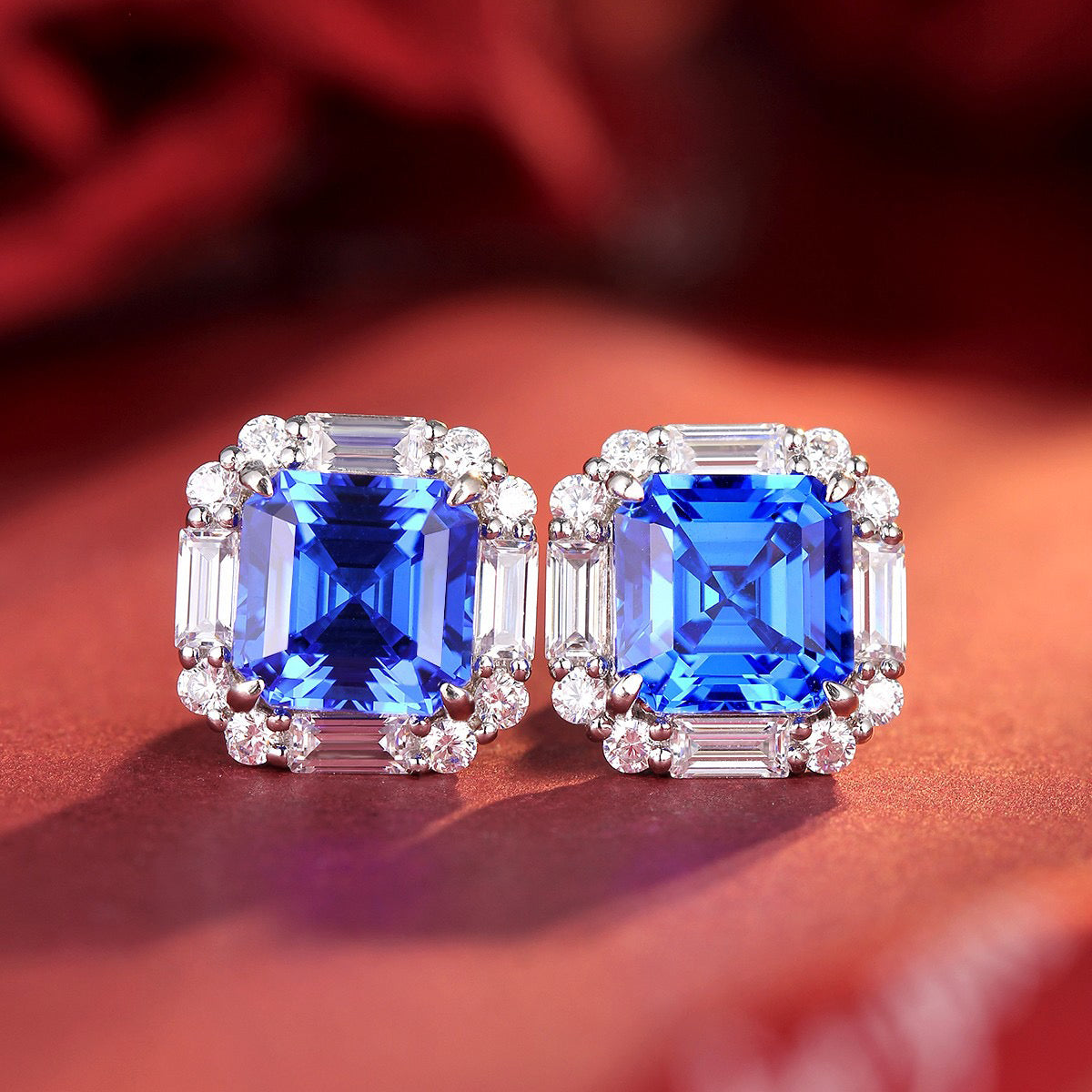 s925 sterling silver lab cobalt spinel/ruby/sapphire/emerald/paraiba & cz diamond stud earrings
