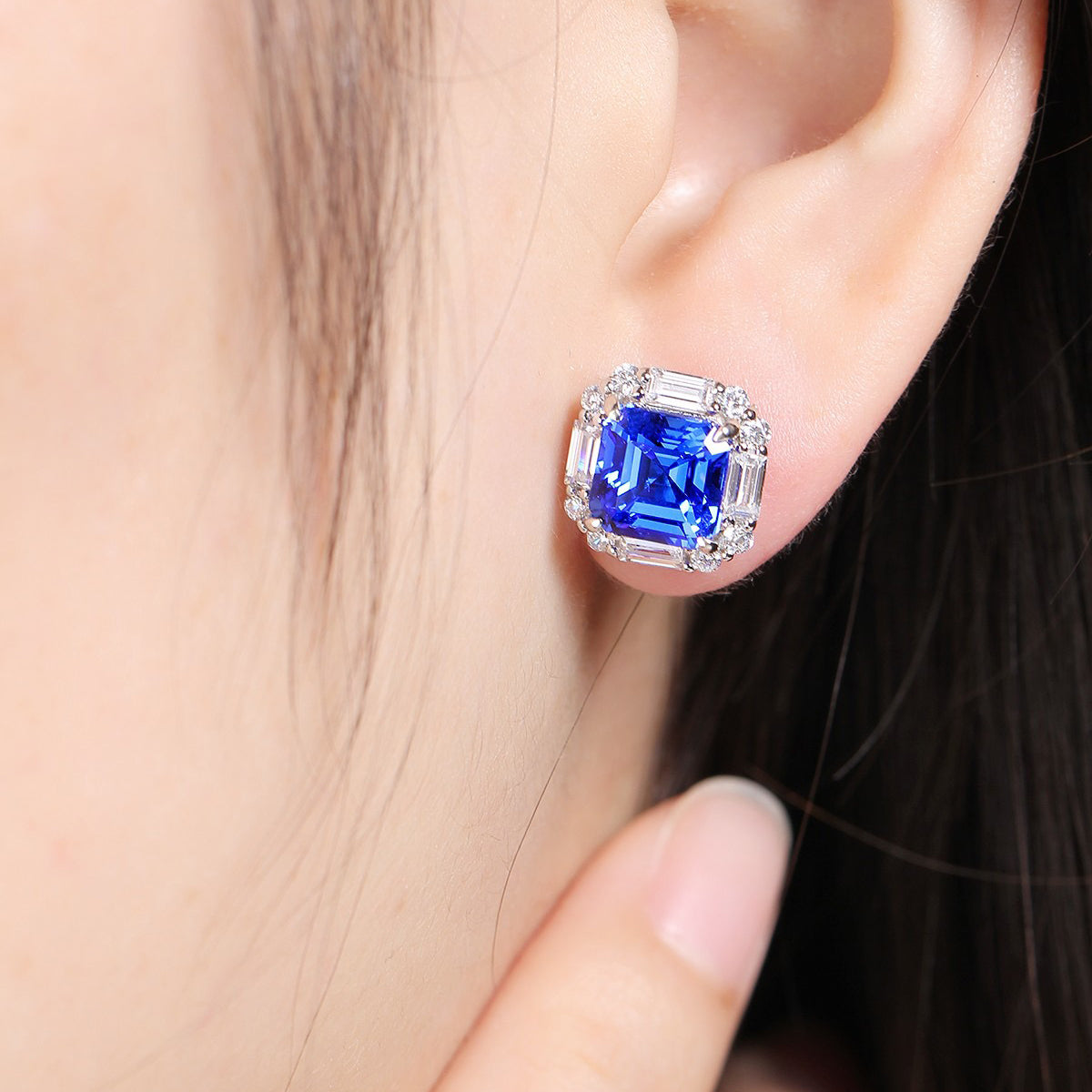 s925 sterling silver lab cobalt spinel/ruby/sapphire/emerald/paraiba & cz diamond stud earrings
