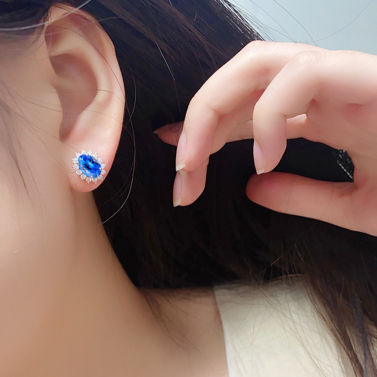s925 sterling silver lab ruby/sapphire/emerald/paraiba/cobalt spinel & cz diamond stud earrings