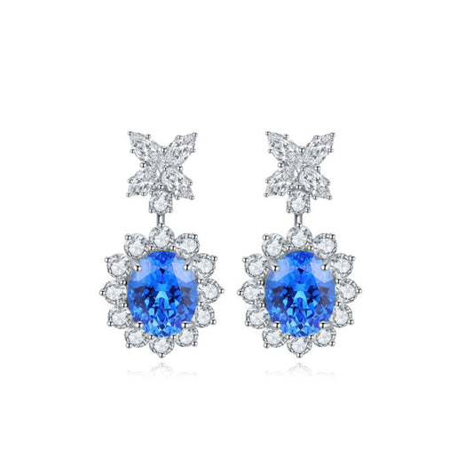 S925 Sterling Silver Lab Cobalt Spinel/Paraiba/Emerald/Sapphire/Ruby & CZ Diamond Earrings