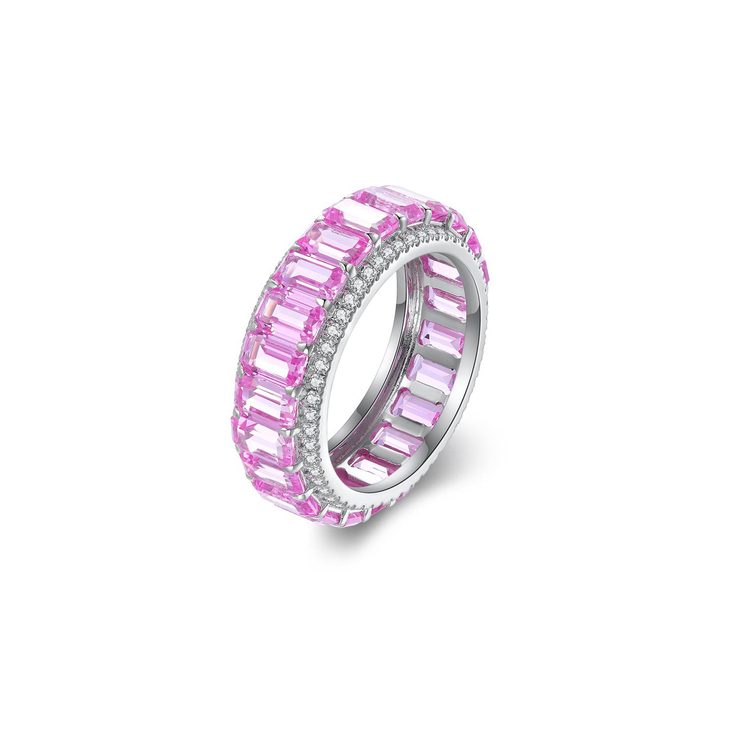 s925 sterling silver lab multi-color sapphire/pink sapphire/emerald & cz diamond ring