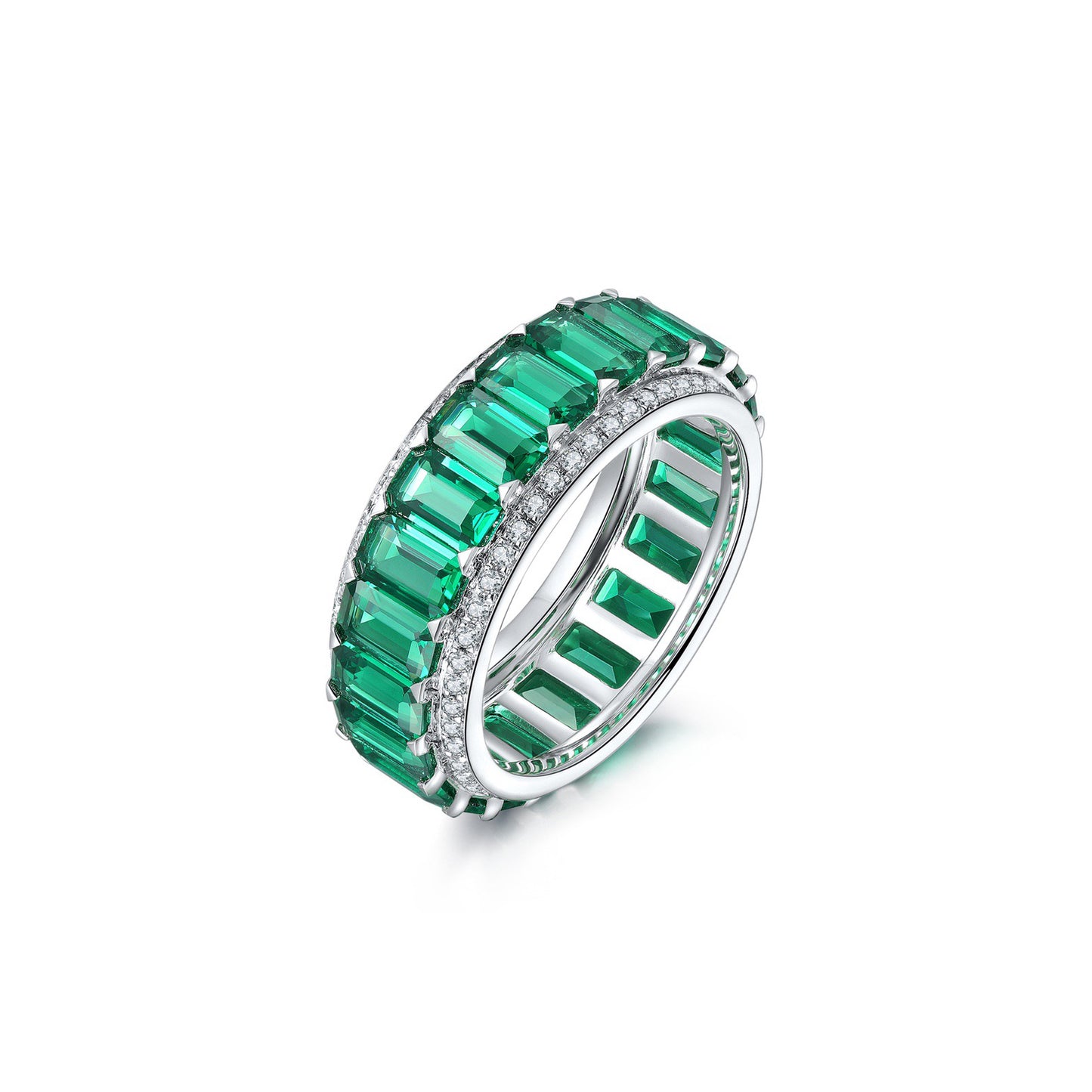 s925 sterling silver lab multi-color sapphire/pink sapphire/emerald & cz diamond ring