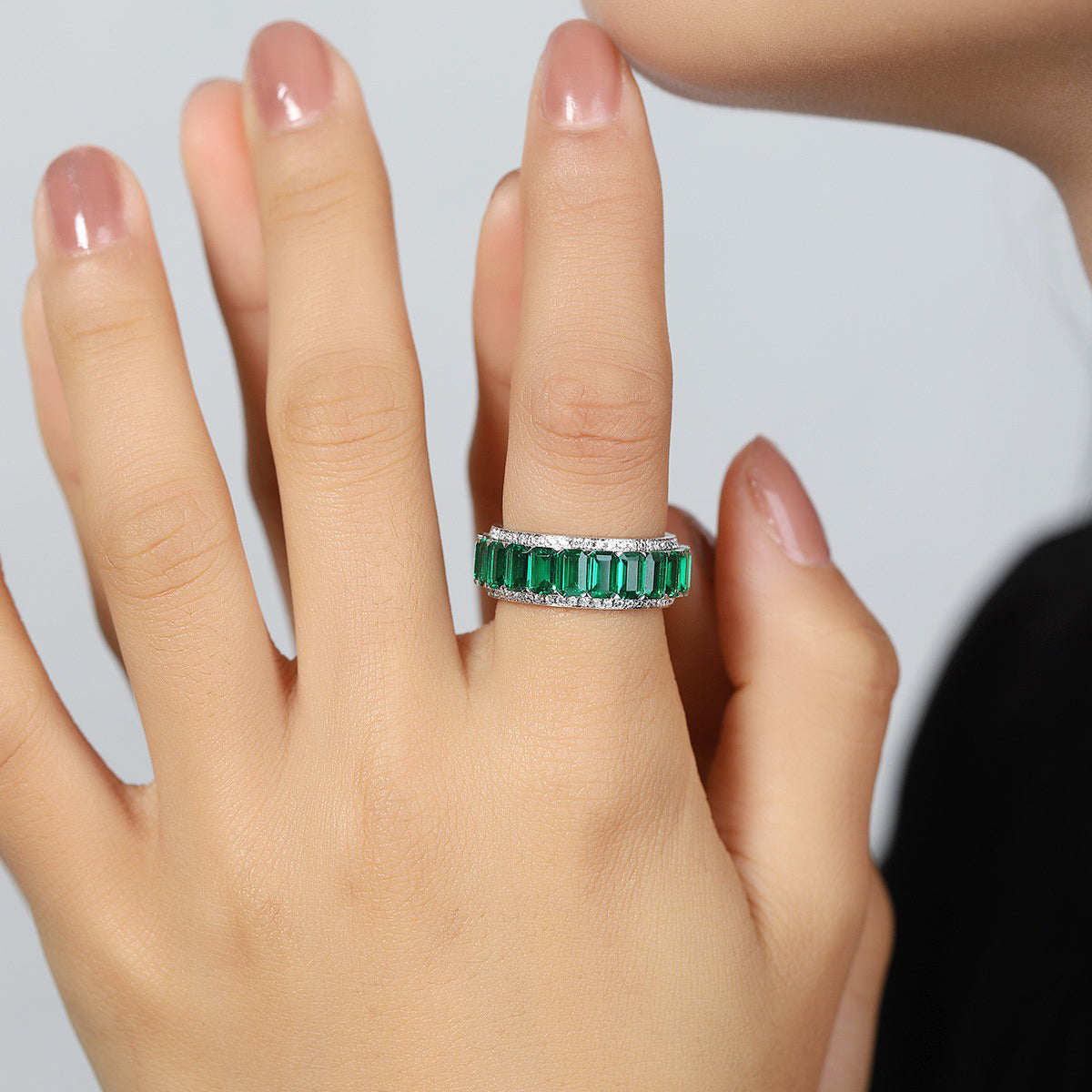 s925 sterling silver lab multi-color sapphire/pink sapphire/emerald & cz diamond ring