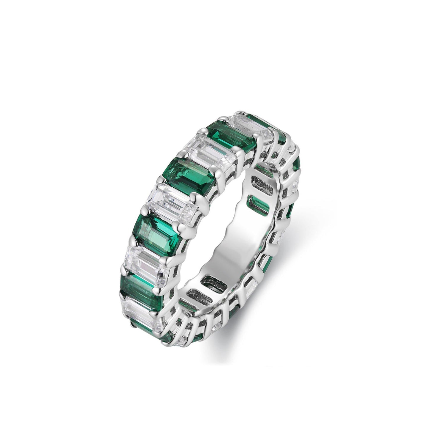 s925 sterling silver lab emerald/ruby/sapphire & cz diamond ring