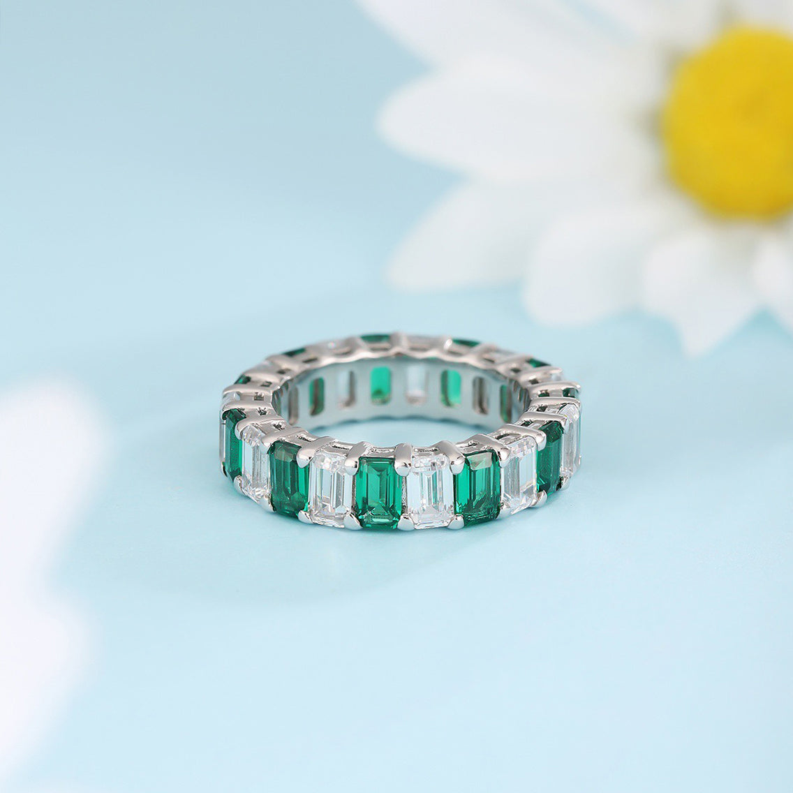 s925 sterling silver lab emerald/ruby/sapphire & cz diamond ring