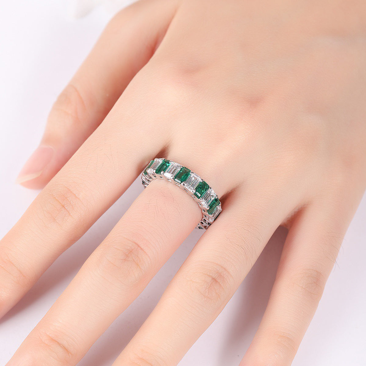 s925 sterling silver lab emerald/ruby/sapphire & cz diamond ring