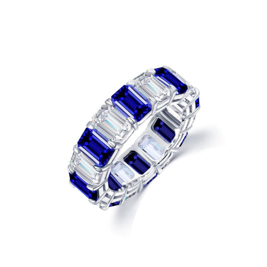 Blue Sapphire Diamond Wedding Band, S925 Sterling Silver Eternity Band, Dainty Bridal Band,Delicate Stackable Band, Anniversary Present