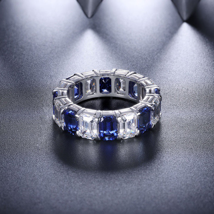 blue sapphire diamond wedding band, s925 sterling silver eternity band, dainty bridal band,delicate stackable band, anniversary present