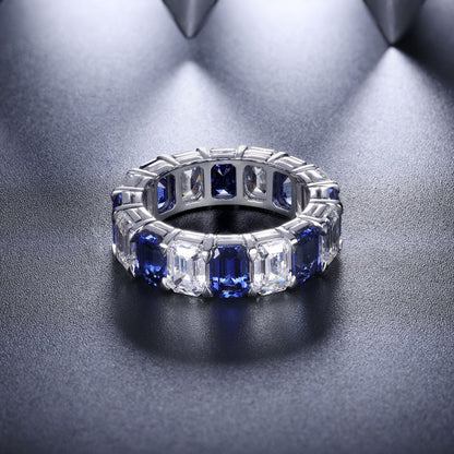 Blue Sapphire Diamond Wedding Band, S925 Sterling Silver Eternity Band, Dainty Bridal Band,Delicate Stackable Band, Anniversary Present