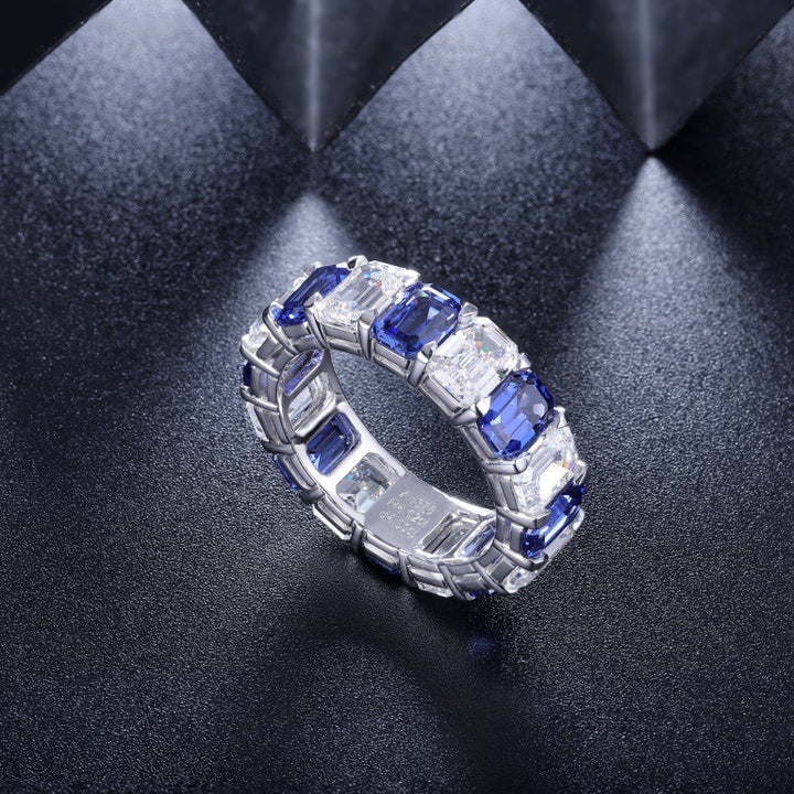 blue sapphire diamond wedding band, s925 sterling silver eternity band, dainty bridal band,delicate stackable band, anniversary present