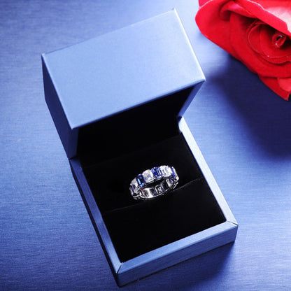 Blue Sapphire Diamond Wedding Band, S925 Sterling Silver Eternity Band, Dainty Bridal Band,Delicate Stackable Band, Anniversary Present