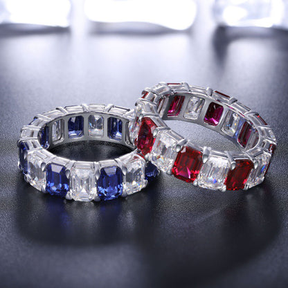 Blue Sapphire Diamond Wedding Band, S925 Sterling Silver Eternity Band, Dainty Bridal Band,Delicate Stackable Band, Anniversary Present