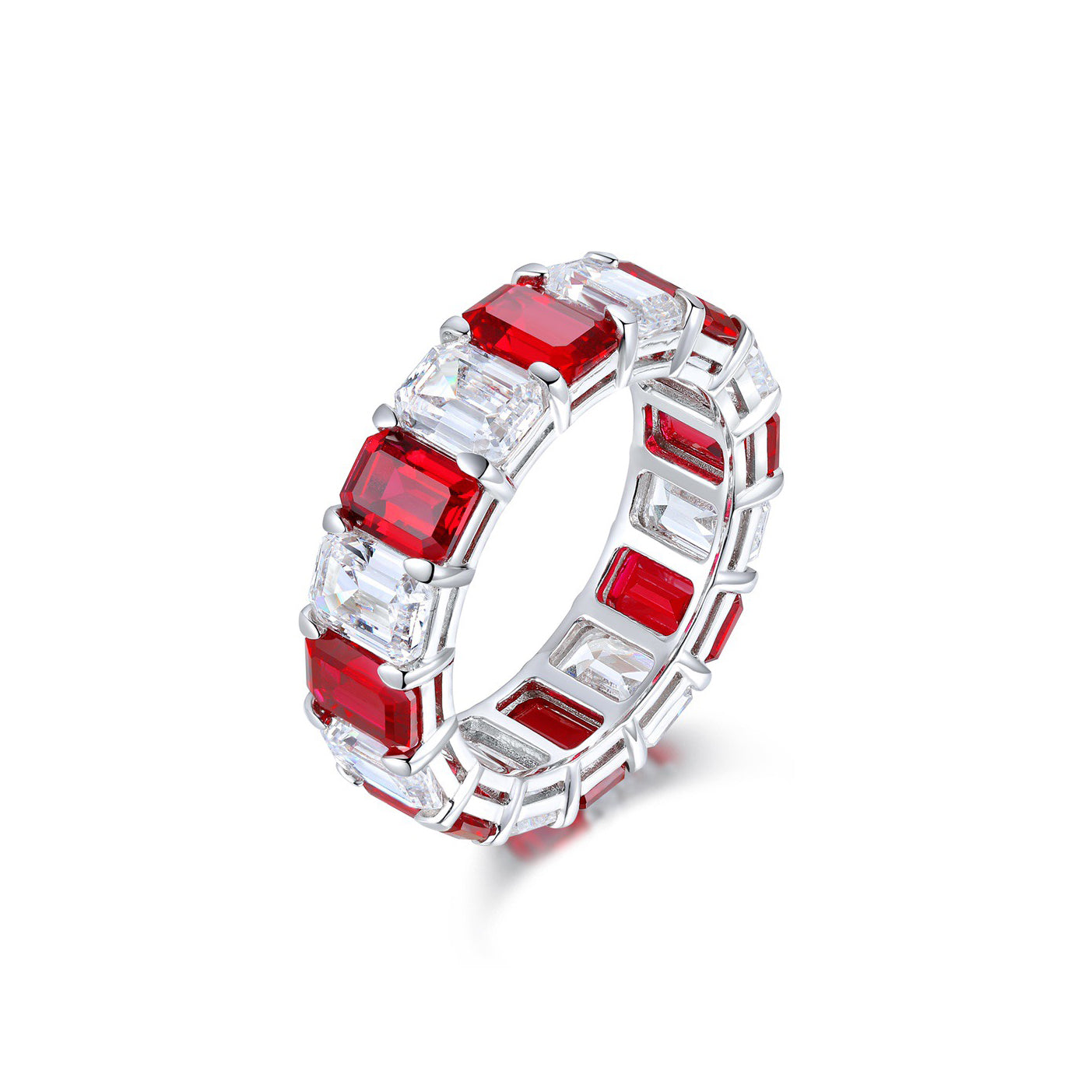 s925 sterling silver lab emerald/ruby/sapphire & cz diamond ring