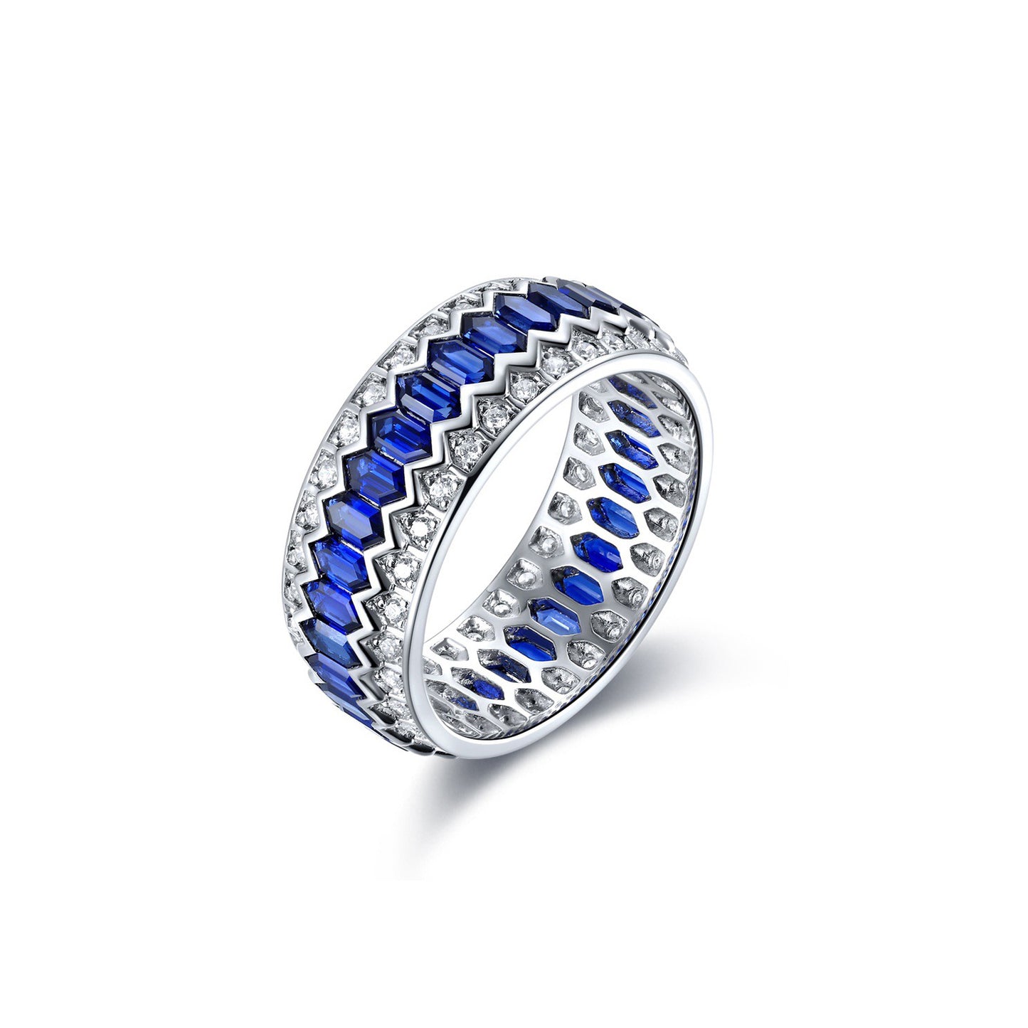 s925 sterling silver lab emerald/sapphire/ruby & cz diamond ring