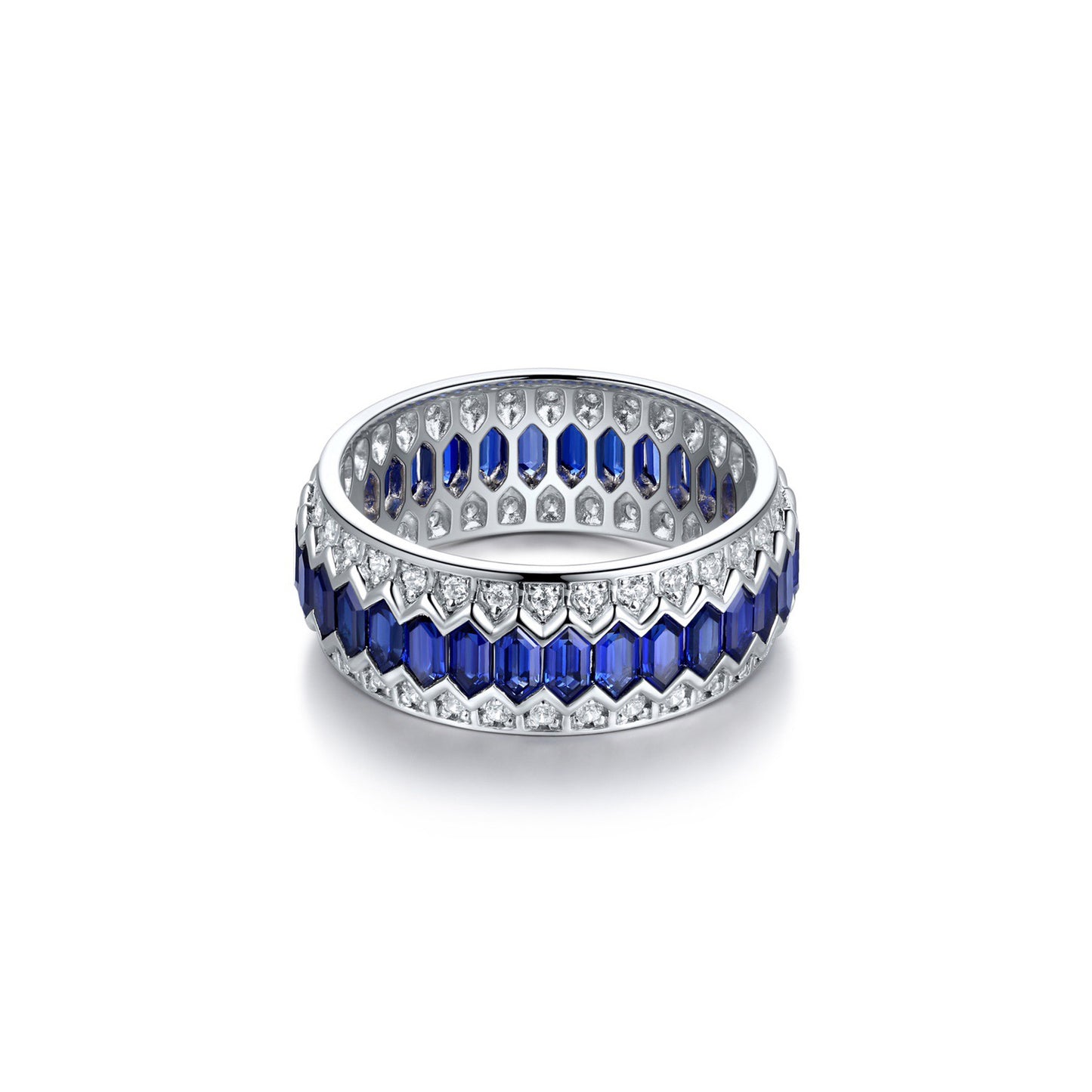 s925 sterling silver lab emerald/sapphire/ruby & cz diamond ring
