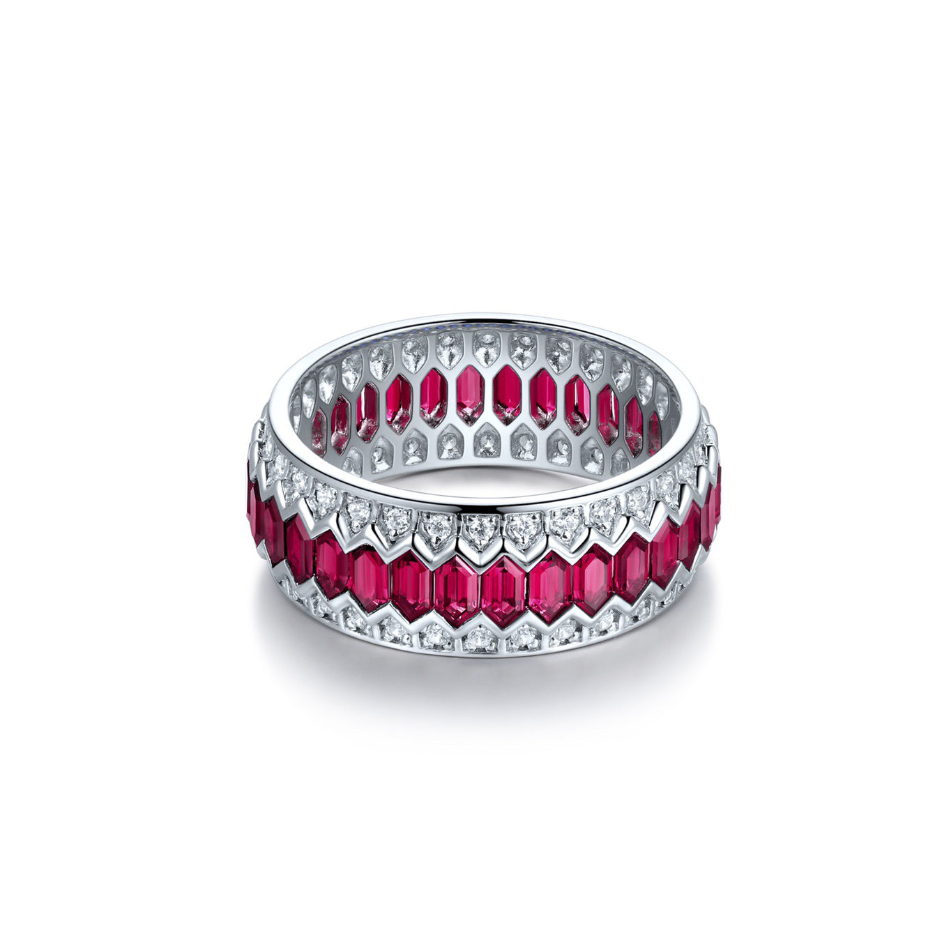s925 sterling silver lab emerald/sapphire/ruby & cz diamond ring