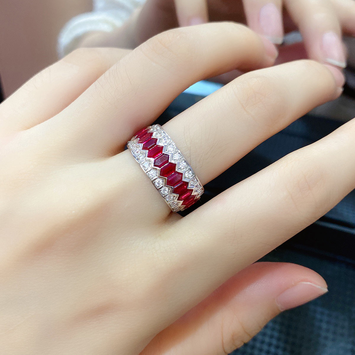 s925 sterling silver lab emerald/sapphire/ruby & cz diamond ring