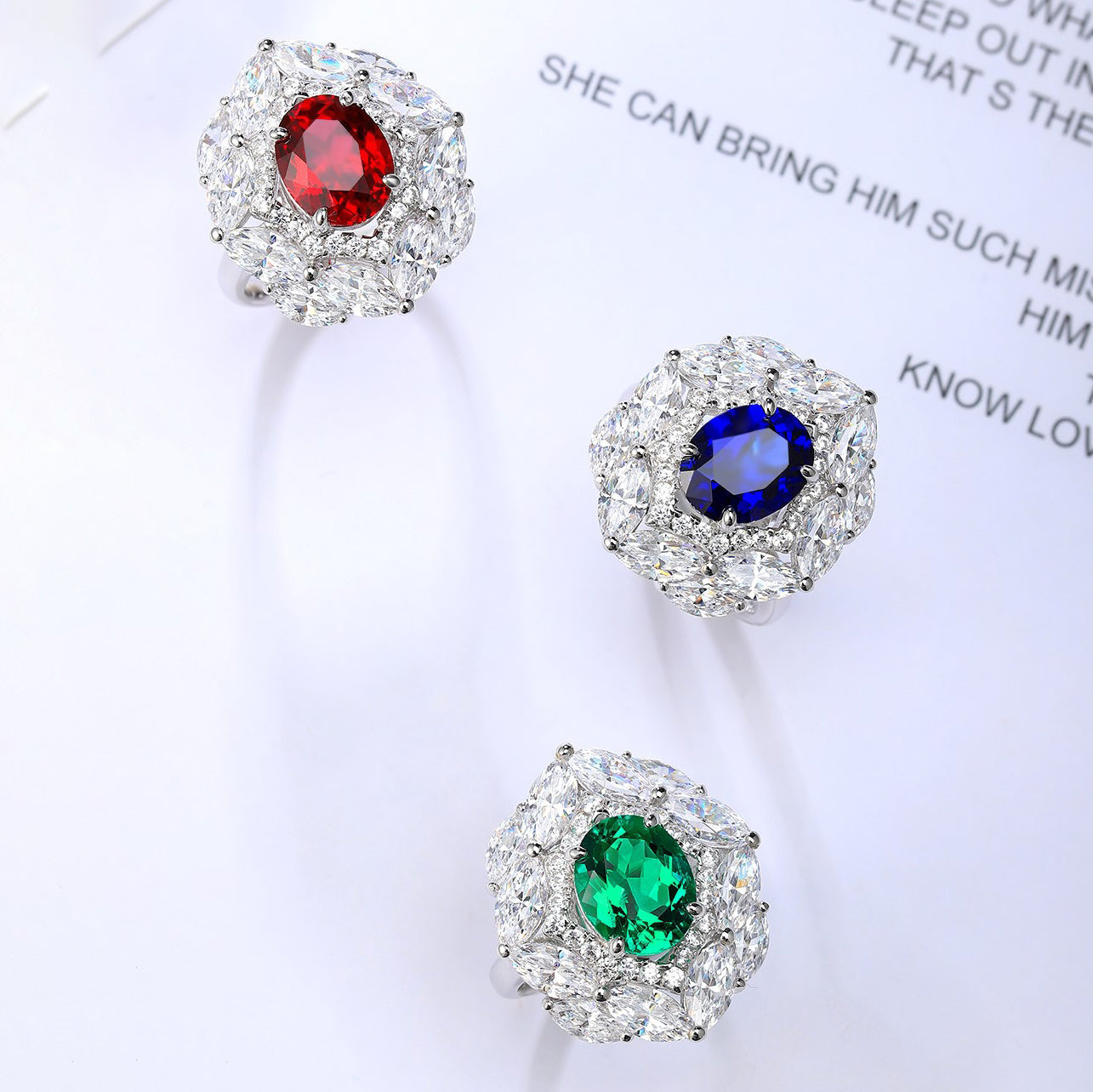 s925 sterling silver lab ruby/sapphire/emerald/paraiba/cobalt spinel & cz diamond ring