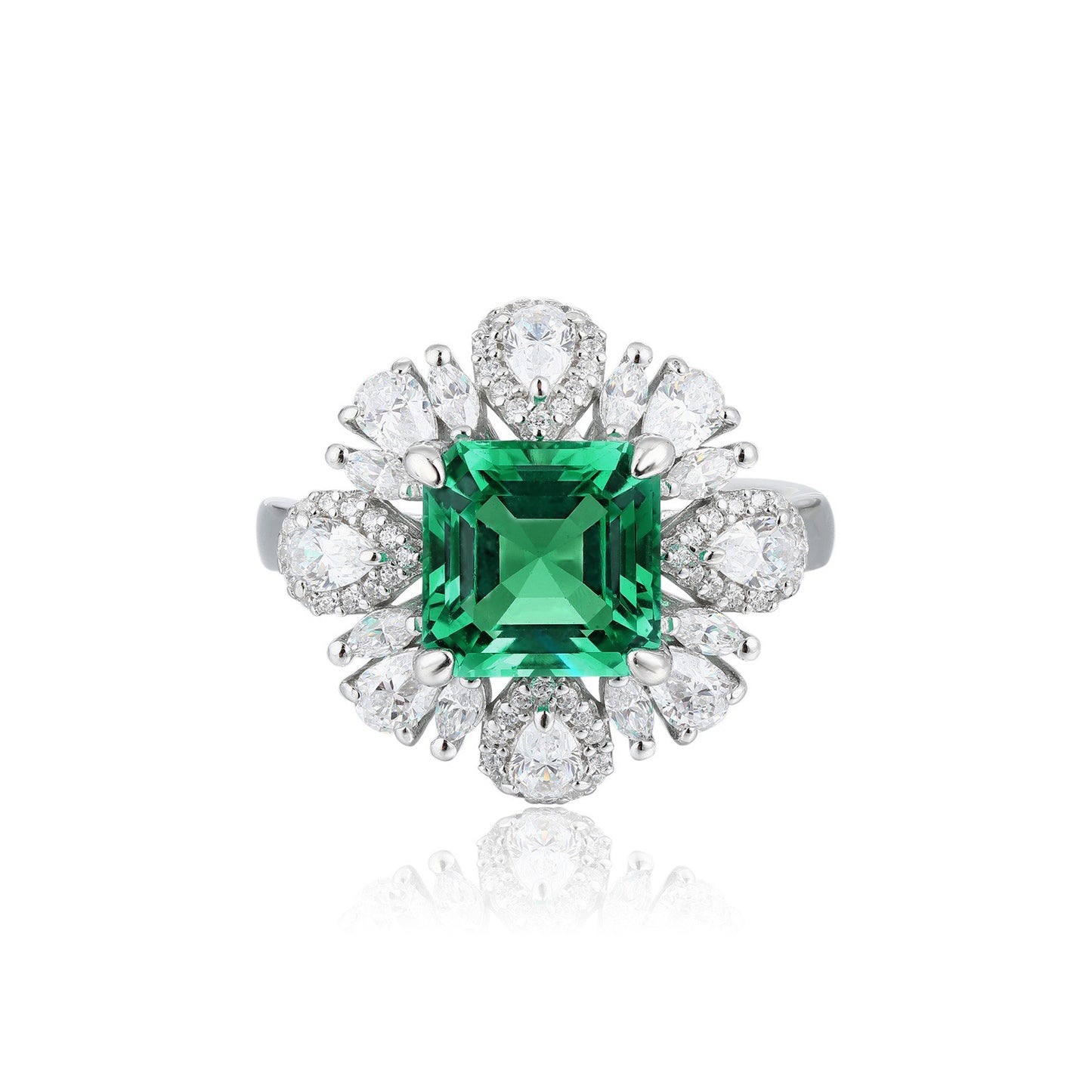 s925 sterling silver lab ruby/emerald/sapphire & cz diamond ring