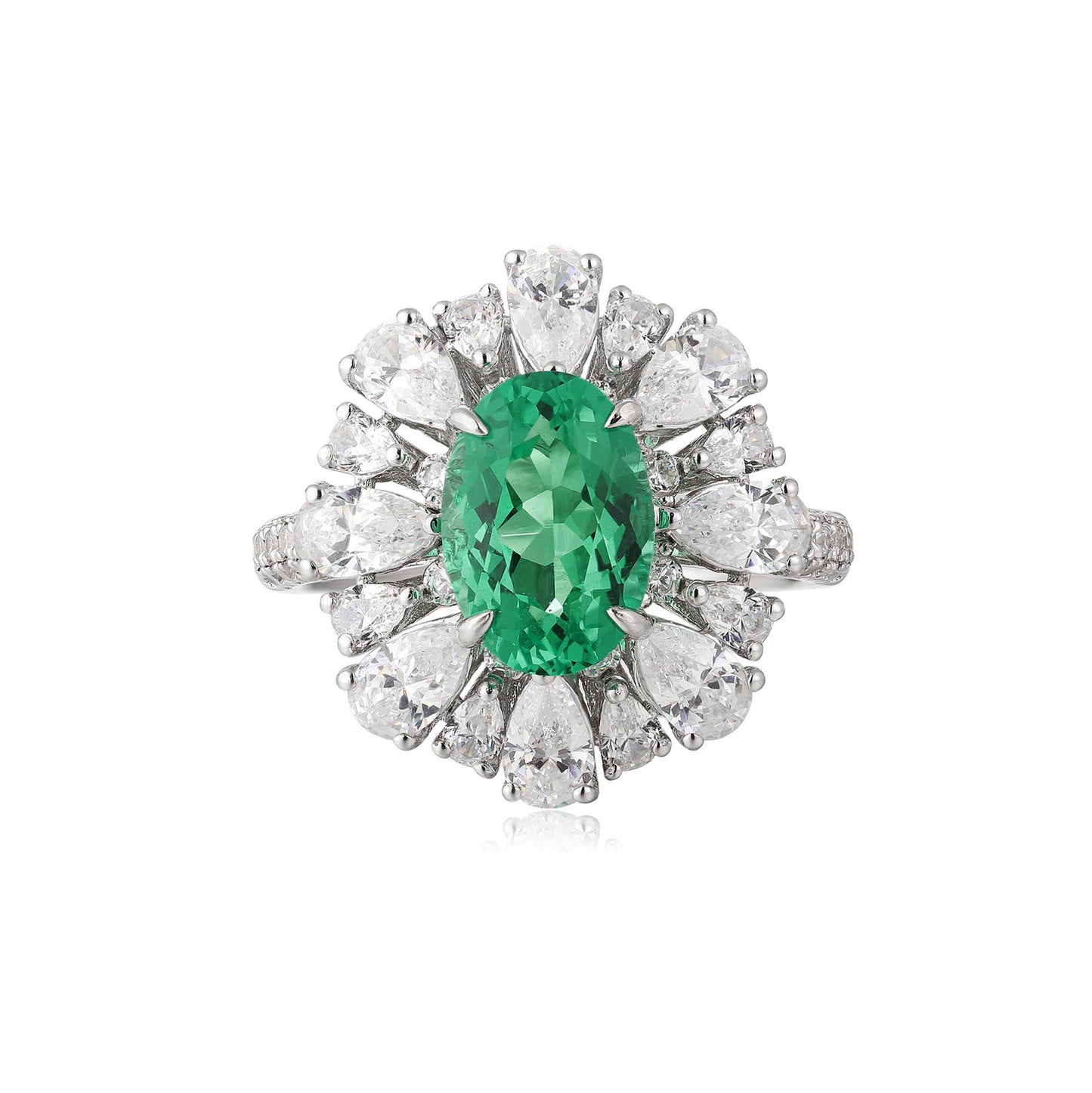 s925 sterling silver lab paraiba/ruby/emerald/sapphire & cz diamond ring