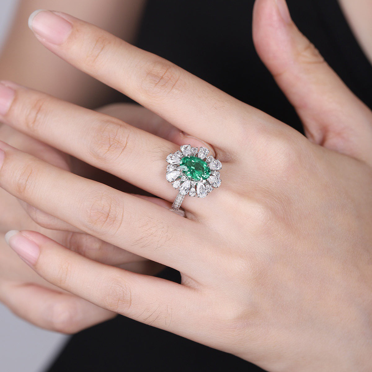 s925 sterling silver lab paraiba/ruby/emerald/sapphire & cz diamond ring