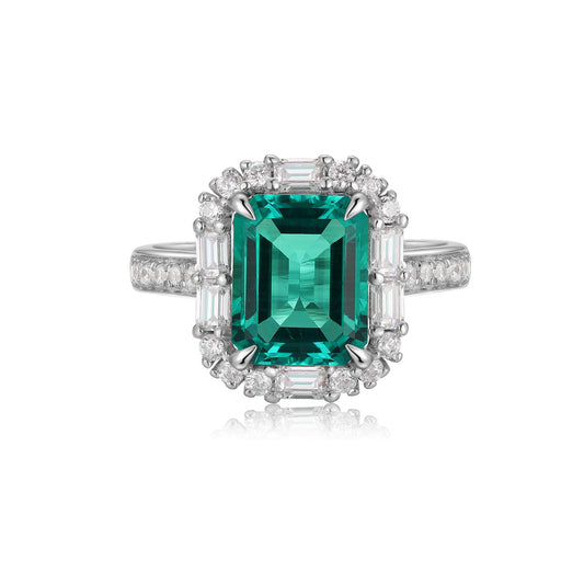 S925 Sterling Silver Lab Emerald/Ruby/Sapphire/Paraiba & CZ Diamond Ring