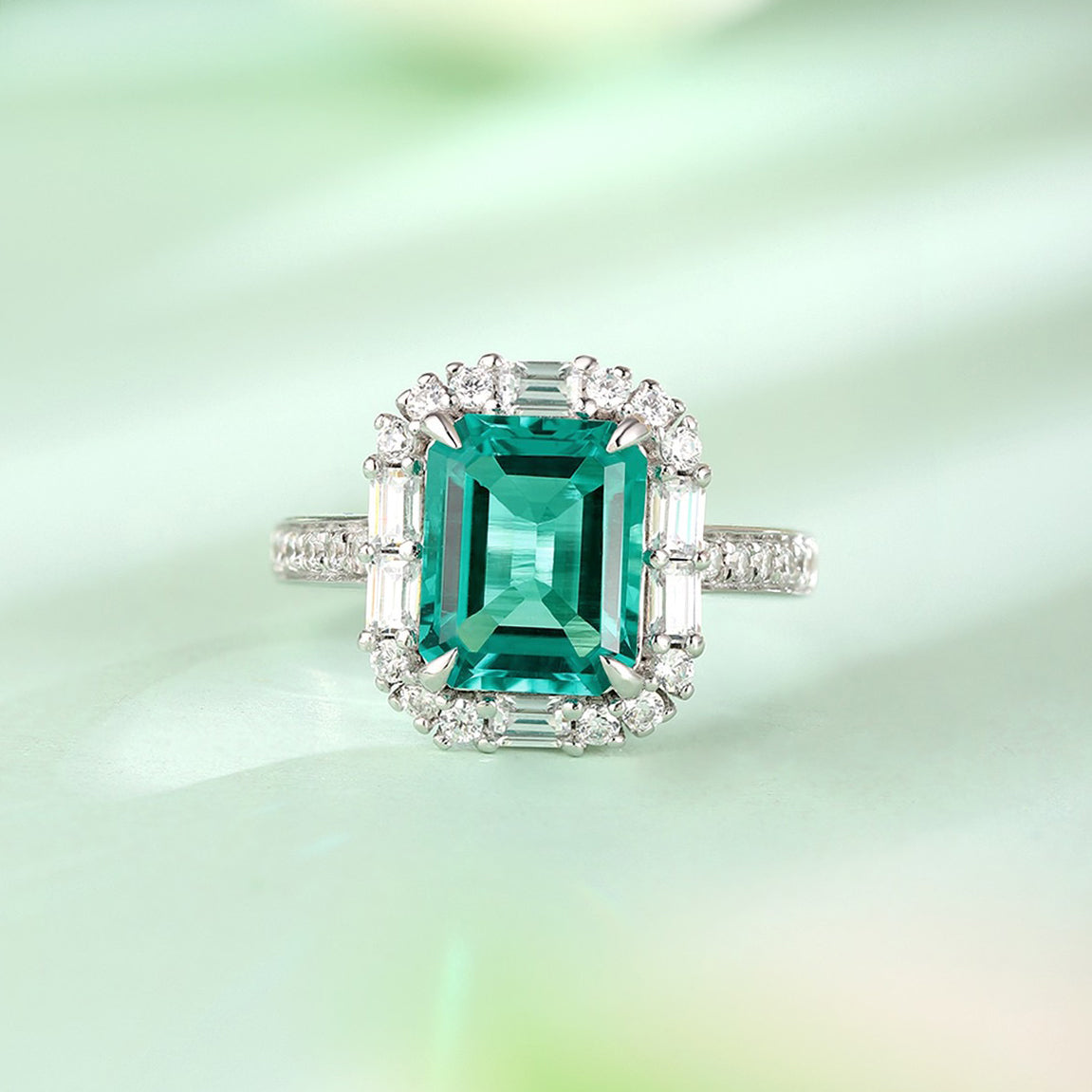 s925 sterling silver lab emerald/ruby/sapphire/paraiba & cz diamond ring