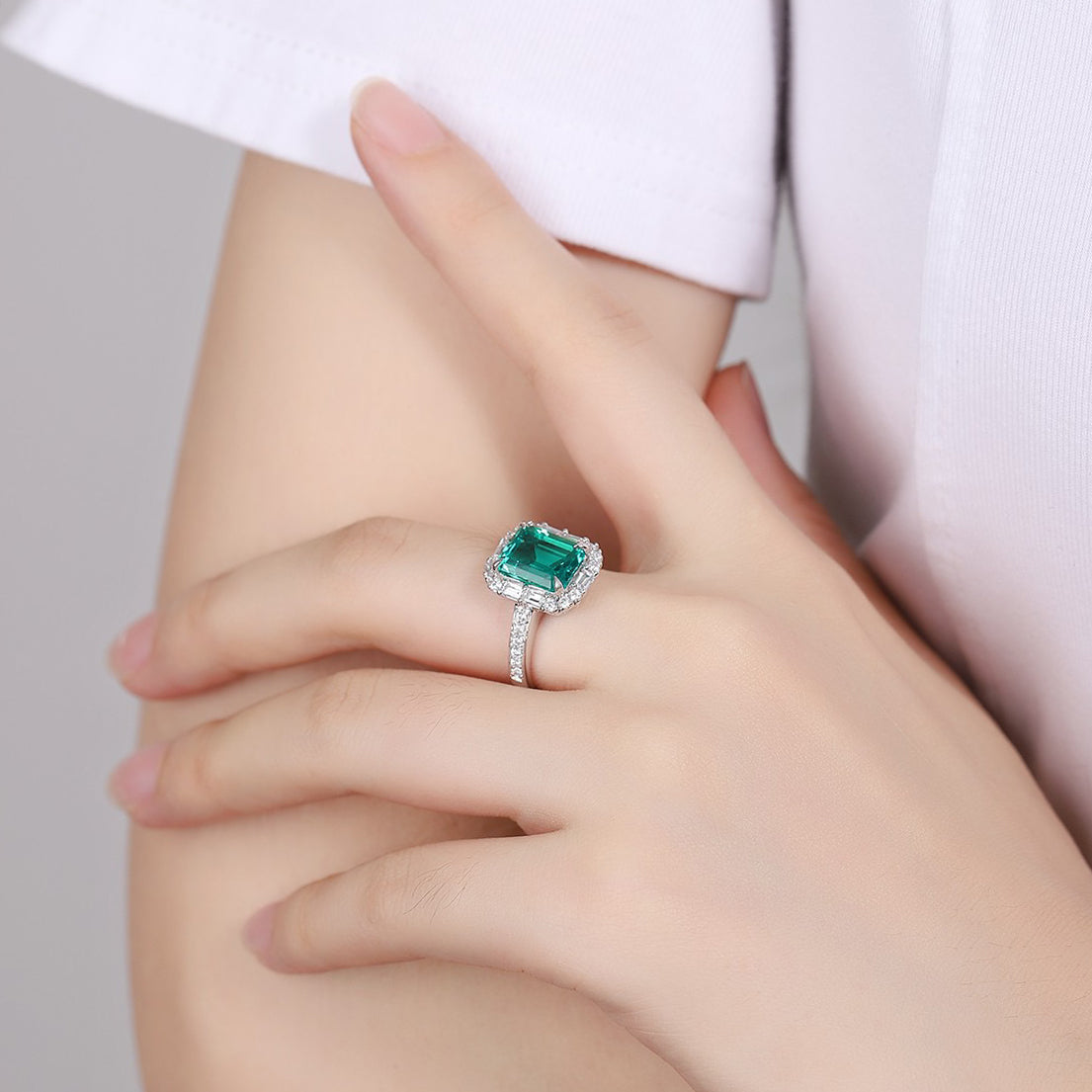 s925 sterling silver lab emerald/ruby/sapphire/paraiba & cz diamond ring