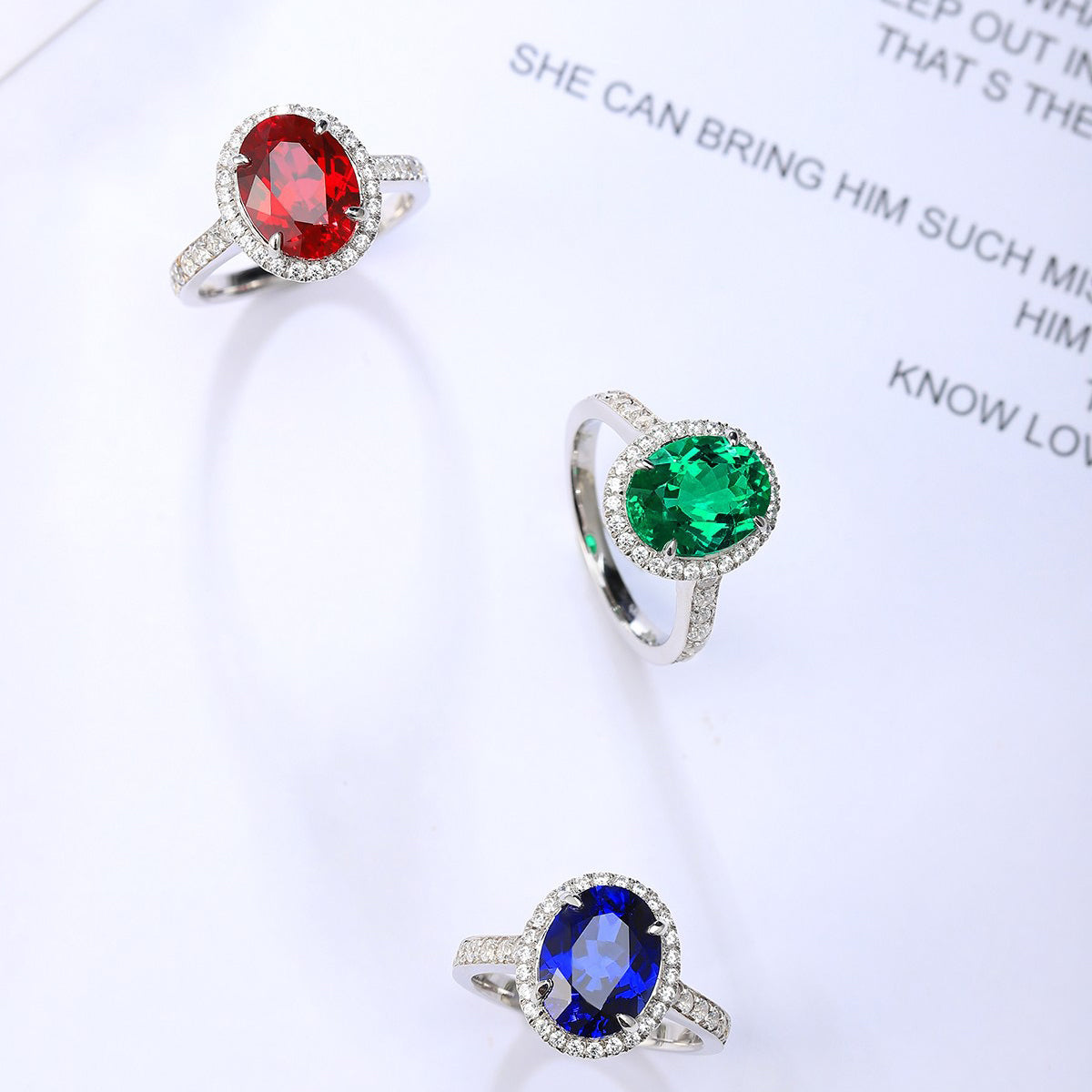 s925 sterling silver lab emerald/ruby/sapphire/paraiba & cz diamond ring